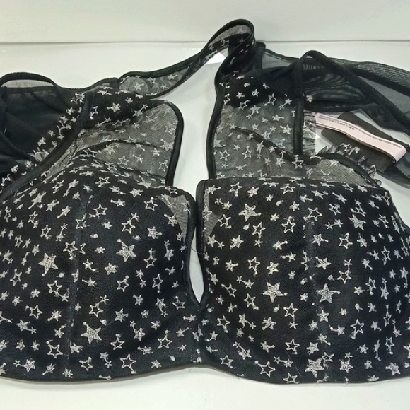 Victoria's Secret Beautiful Style Black &Silver Star Lace Women's Top Bra Size L - Picture 14 of 14